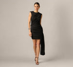 Stretch Jersey Asymmetrical Draped Mini Dress In Black 2
