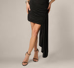 Stretch Jersey Asymmetrical Draped Mini Dress In Black 4