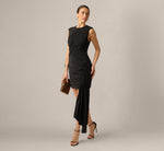 Stretch Jersey Asymmetrical Draped Mini Dress In Black 1