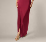 Stretch Satin Asymmetrical Halter Gown In Crimson Haze 4
