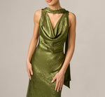 Foil Chiffon Cowled Scarf Halter Gown In Dark Olive 3