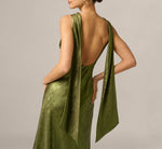 Foil Chiffon Cowled Scarf Halter Gown In Dark Olive 4