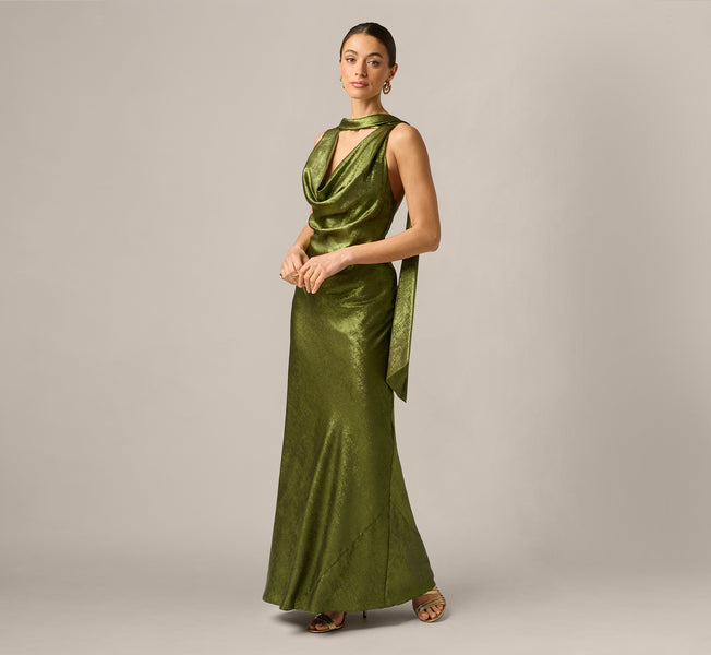 green dress neck scarf Zapaka Women Dark Green Mermaid Long Formal Dress Neck Scarf One Shoulder Wedding Guest Dress, Dark Green / US18W main image 1