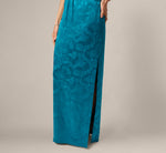 Strapless Floral Jacquard Plunge Gown In Peacock 4