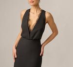 Blouson Lace Trim Plunge Gown In Black 3