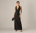 Blouson Lace Trim Plunge Gown In Black 1