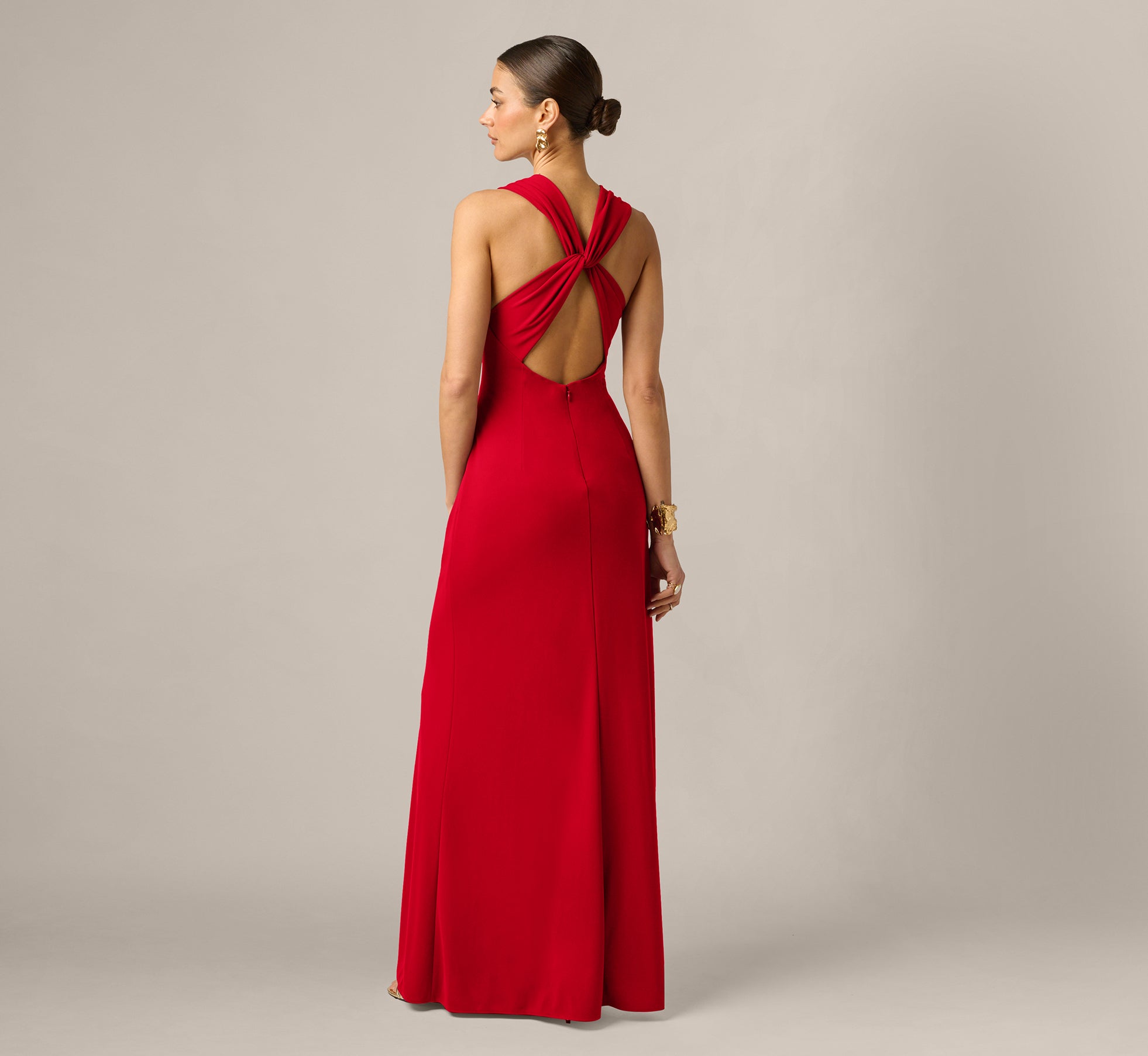 Adrianna Papell Draped Stretch Jersey Cross Back Plunge Gown Adrianna Papell Draped Stretch Jersey Cross Back Plunge Gown