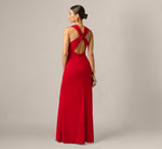 Draped Stretch Jersey Cross Back Plunge Gown In Red 5