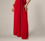 Draped Stretch Jersey Cross Back Plunge Gown In Red 4