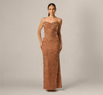 Sequin Knit Cowl Neck Gown In Rose Gold 2