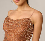 Sequin Knit Cowl Neck Gown In Rose Gold 3