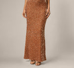 Sequin Knit Cowl Neck Gown In Rose Gold 4