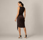 Stretch Shimmer Knit Asymmetrical Keyhole Cocktail Dress In Chocolate 5