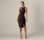 Stretch Shimmer Knit Asymmetrical Keyhole Cocktail Dress In Chocolate 2