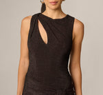 Stretch Shimmer Knit Asymmetrical Keyhole Cocktail Dress In Chocolate 3