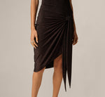 Stretch Shimmer Knit Asymmetrical Keyhole Cocktail Dress In Chocolate 4