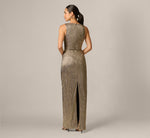 Textured Metallic Knit Plunge Neck Gown In Gold 5