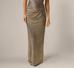 Textured Metallic Knit Plunge Neck Gown In Gold 4