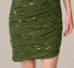 One Shoulder Draped Sequin Beaded Mini Dress In Olive Cypress 4