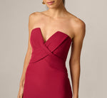 Strapless Crossover Notch Neck Stretch Gown In Wine 3