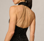 Sequin Velvet Open Back Halter Gown In Black 4