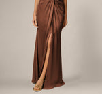 Crinkle Satin Twist Front Plunge Gown In Espresso 4