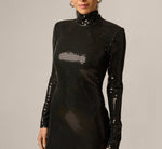 Long Sleeve Shimmer Knit Open Back Gown In Black 3