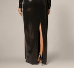 Long Sleeve Shimmer Knit Open Back Gown In Black 4