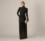 Long Sleeve Shimmer Knit Open Back Gown In Black 1