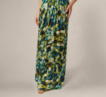 Printed Stretch Satin Chain Halter Gown In Green Multi 4