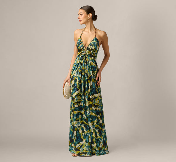 Adrianna Women's Printed Halter Neck Maxi Dress - Green Multi