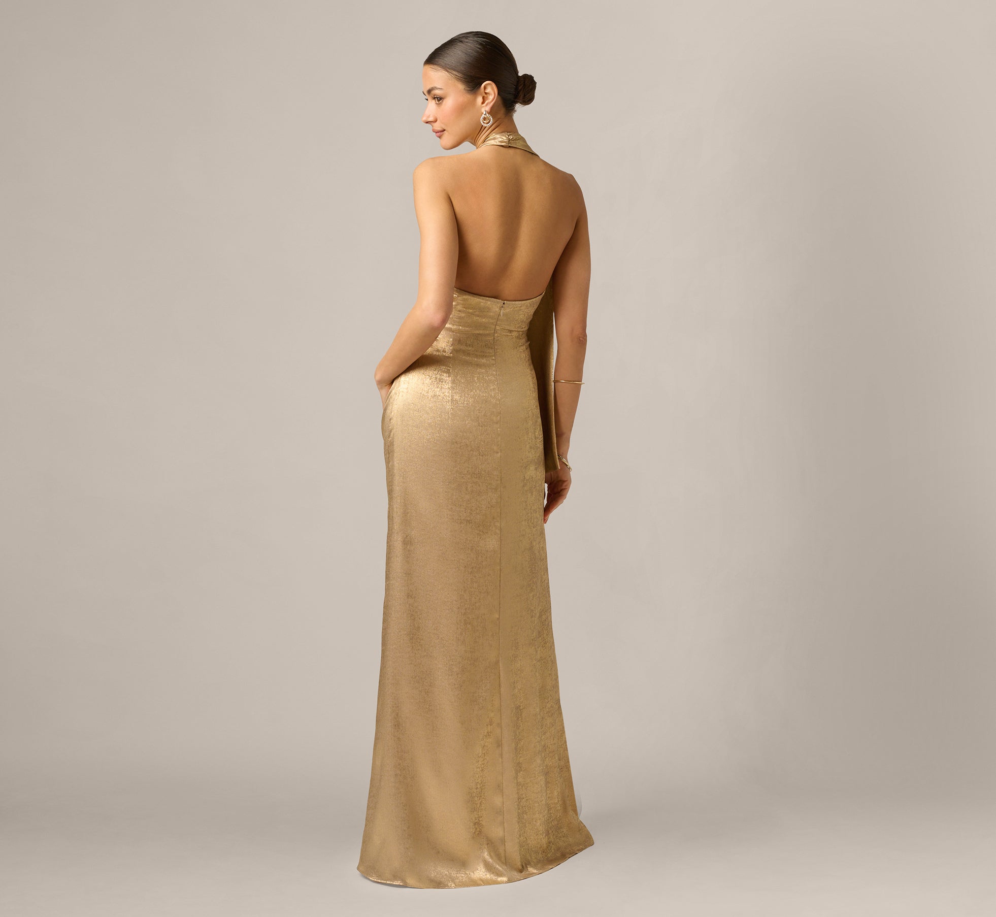 gold dress with neck scarf La Lune Scarf Panelled Maxi Dress | Gold | Dresses main image 1