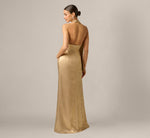 Foil Chiffon Scarf Halter Gown In Light Gold 5