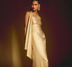 Foil Chiffon Scarf Halter Gown In Light Gold 1