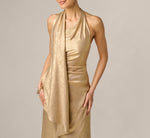 Foil Chiffon Scarf Halter Gown In Light Gold 3