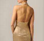 Foil Chiffon Scarf Halter Gown In Light Gold 4