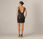 Plunge Neck Mirror Beaded Open Back Mini Dress In Black Gunmetal 5