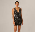 Plunge Neck Mirror Beaded Open Back Mini Dress In Black Gunmetal 2
