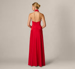 Stretch Satin Turtleneck Halter Open Back Gown In Red 5