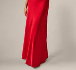 Stretch Satin Turtleneck Halter Open Back Gown In Red 4