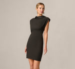Reverse Lapel Open Back Tuxedo Shift Dress In Black 2