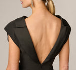 Reverse Lapel Open Back Tuxedo Shift Dress In Black 4