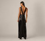 Beaded Open Back Scarf Train Gown In Black 5