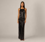 Beaded Open Back Scarf Train Gown In Black 2