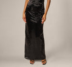 Beaded Open Back Scarf Train Gown In Black 3
