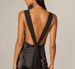 Beaded Open Back Scarf Train Gown In Black 4