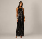 Beaded Open Back Scarf Train Gown In Black 1