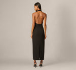 Sequin Plunge Halter Column Dress In Black 5