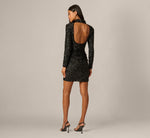 Long Sleeve Sequin Open Back Mini Dress In Black 5