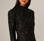 Long Sleeve Sequin Open Back Mini Dress In Black 3